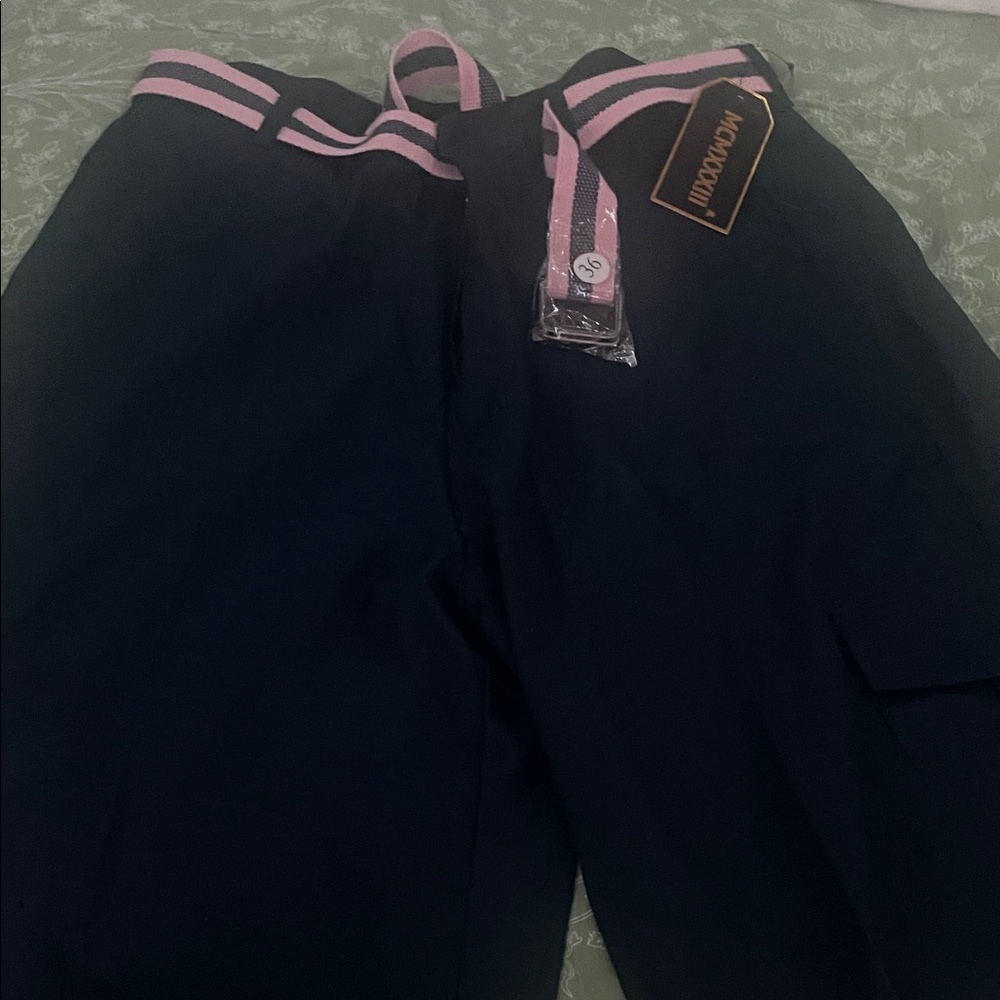 Navy Blue Cargo Shorts with Pink Accents